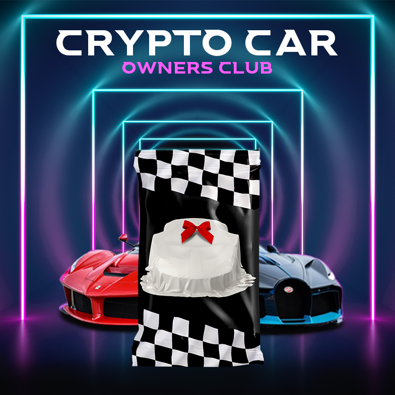 Crypto Car Owners Club logo with 2 supercars in the background